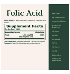 Nature’s Bounty Folic Acid 800mcg Prenatal Heart Health Vitamin 250 Tabs 1 Pack.