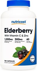 Nutricost Elderberry + Ginger with Vitamins C & D and Zinc — 180 Capsules
