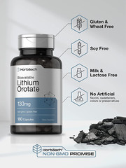 Lithium Orotate 130mg, 180 Capsules 5mg Bioavailable Elemental Lithium, Horbaach