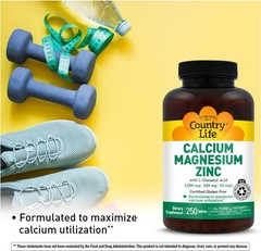 Country Life Calcium Magnesium Zinc, L-Glutamic Acid 250 Tablets Each (Pack 4)