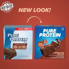 Pure Protein Chocolate Deluxe Bars 21g Protein Low Sugar 12 Count Gluten-Free