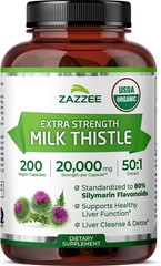 Organic Milk Thistle Extract 20000mg Strength 200 Vegan Capsules Liver Support