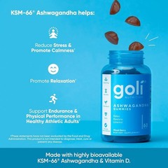 Goli Ashwagandha & Vitamin D Gummy – 60 Count – Mixed Berry, KSM-66, Plant Based