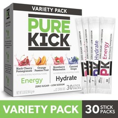 Pure Kick Energy & Hydration Electrolyte Powdered Drink Mix Variety pack, 30 Ct