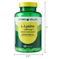 2 pack Spring Valley L-lysine Tablets 1000 mg 100 Tablets Fresh Stock