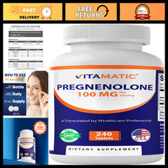 Pregnenolone 100mg – 240 Tablets, Non-GMO, Gluten-Free, Professional Formula, US
