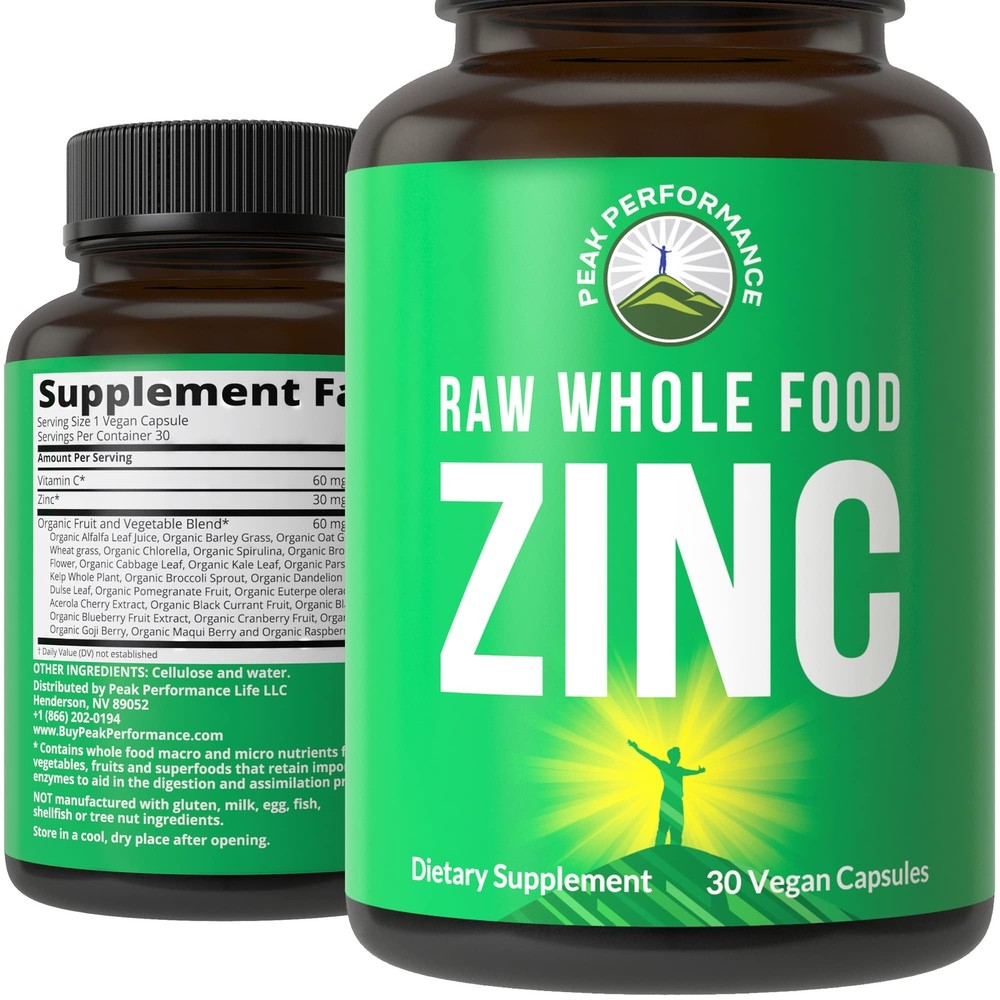 Raw Whole Food Best Vegan Zinc Supplement with Vitamin C. Zinc Supplements by…