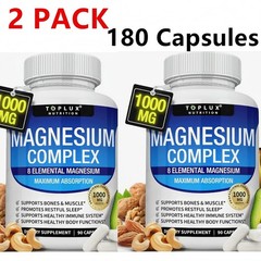 2 Pack 1000mg 8-in-1 Magnesium Complex Supplement, 180 Capsules Multi Element