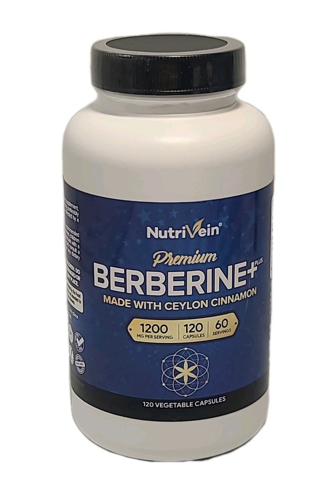 Nutrivein Premium BERBERINE 1200mg w Organic CEYLON CINNAMON- 120 CAPSULES 02/27