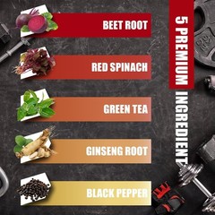Beet Root Capsules – Green Tea, Red Spinach, Ginseng, Black Pepper – 90 Count –