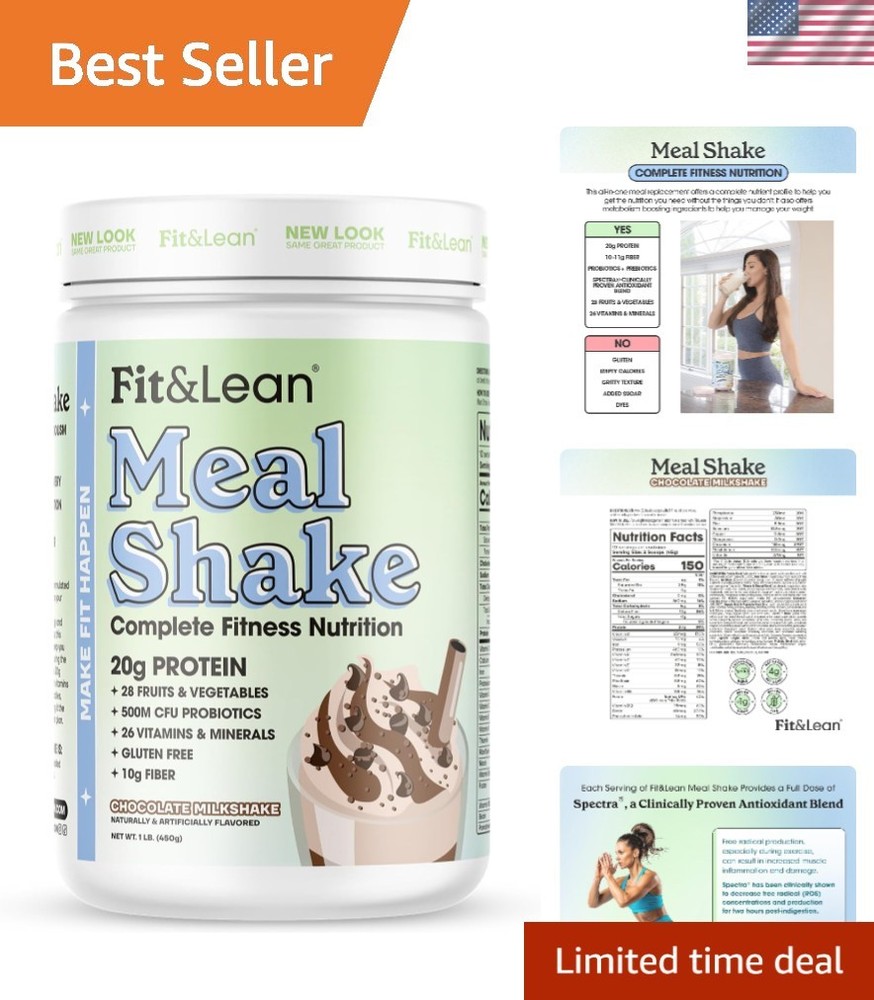 High-Fiber Meal Replacement Shake – All Natural Chocolate with Probiotics, 16oz