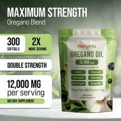 Oregano Oil Capsules 12,000mg with Black Seed Oil, High Carvacrol 300 Softgels