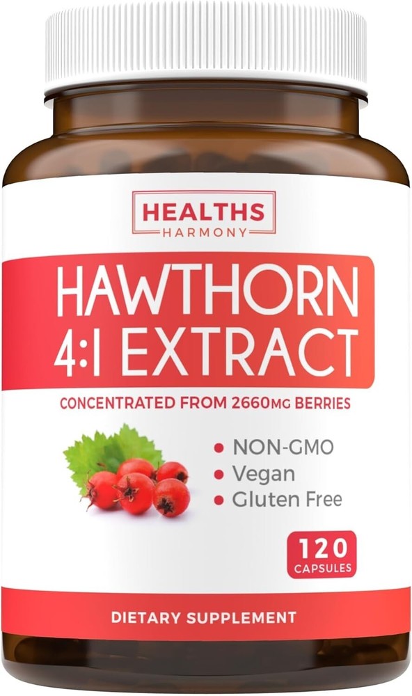 Healths Harmony Hawthorn Berry Capsules for Heart and Digestive Health, 120 ct