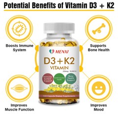 Vitamin D3 10000 IU + K2 MK7 250mcg tablets Immune support strong bones 10-120Pc