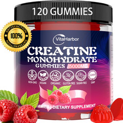 Premium Creatine Monohydrate Gummies 5000mg 120ct Sugar Free Vegan Strawberry
