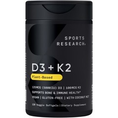Vitamin D3 + K2 5000iu Plant-Based D3 + 100mcg Vitamin K2 as MK-7 – 120 Softgels