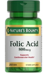 Nature’s Bounty Folic Acid 800mcg Prenatal Heart Health Vitamin 250 Tabs 1 Pack.