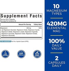 10 in 1 Magnesium Complex, 420Mg Elemental Magnesium | Ultra Strength, Max Absor