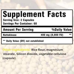 Nattokinase 400 mg 8,000 FU Fibrinolytic Units 120 Caps High Potency
