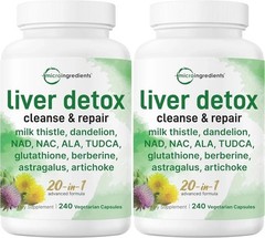 2 BOTTLES-Liver Detox, 240 Veggie Capsules|20-in-1 Advanced Complex Liver Clean