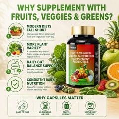 70 Fruits and Veggies Whole Food Supplement with Superfood & 5 Probiotic Strains