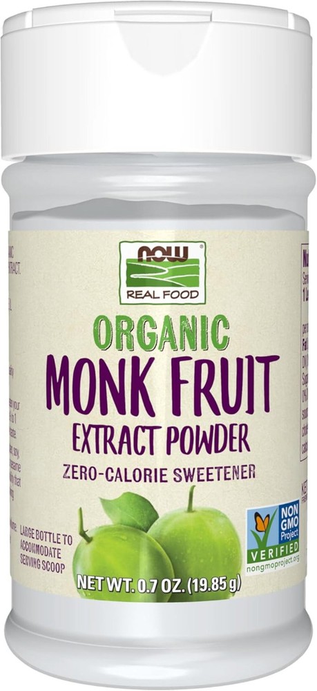 NOW, Certified Organic Monk Fruit Extract Powder, Zero Calorie Sweetener, 0.7-Oz