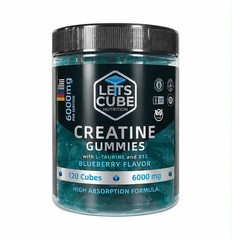 LETS CUBE Nutrition Creatine Gummies w/ Taurine B12 6000mg 120 Blueberry EXP6-27