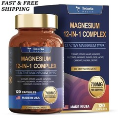 3 BOTTLES–NEW Magnesium Complex 700mg 12 in 1 Magnesium Supplement & 120 Counts