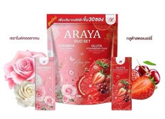 2 X Araya Duo Set Ceramide Collagen Strawberry Plus Drink Powder 30 Sachets