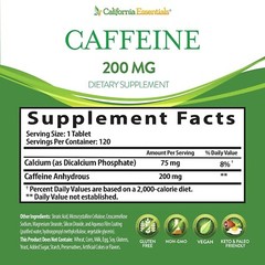 California Essentials Caffeine Pills – 200mg – 120 Tablets – Free Shipping