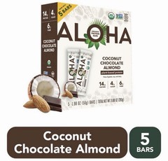 Aloha Organic Protein Bars, Coconut Chocolate Almond, Plant Based Vegan, 5 Pack