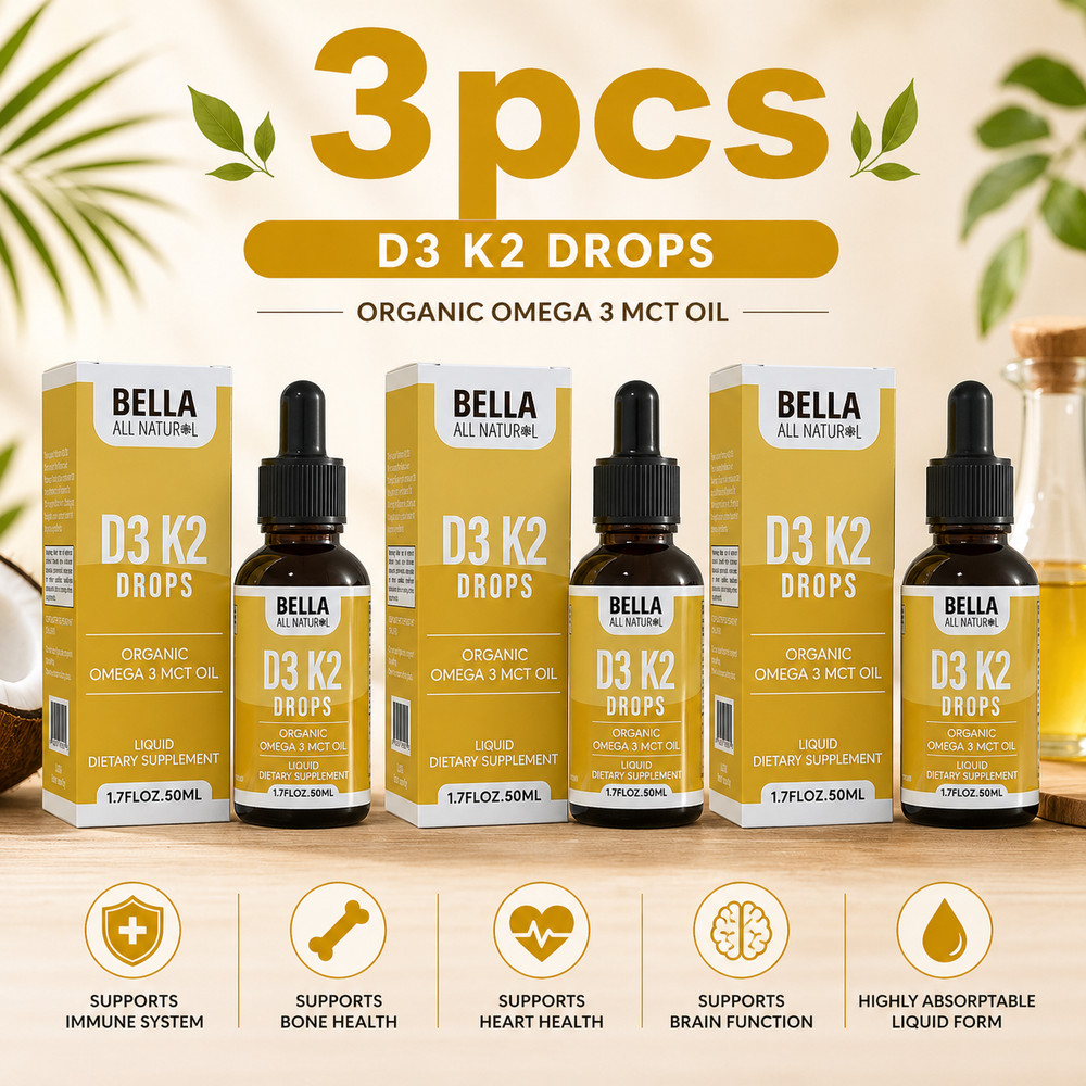 Bella All Natural D3 K2 Drops 3 Pack Organic Omega 3 MCT Premium Essential Oil