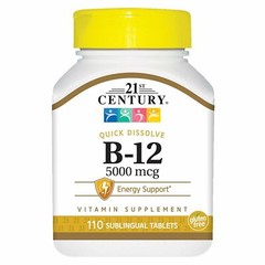 21st Century Sublingual B12 Vitamin Supplement Tablets Gluten Free 5000mcg 110Ct