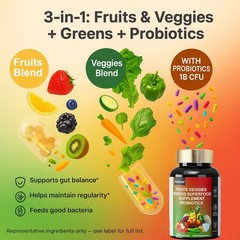 70 Fruits and Veggies Whole Food Supplement with Superfood & 5 Probiotic Strains