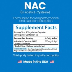 HealthFare N-Acetyl L-Cysteine (NAC) 600mg, 200 Capsules – Non-GMO