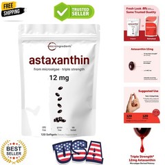 Astaxanthin 12mg with MCT Oil, 120 Softgels, 4 Supply | Astaxanthin Antioxi…