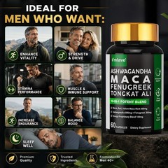 4 pack Maca Panax Ginseng TongkatAli Extract Strong Natural Testosterone Booster