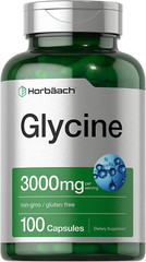 Glycine 3000mg 100 Capsules, Non-GMO Gluten Free Glycine Supplement, by Horbaach