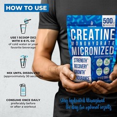 Creatine Monohydrate Powder Muscle Gain 5000mg Per Serv (5g) Made in USA 1.1LB
