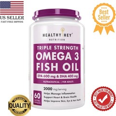 HealthyHey Omega 3 Fish Oil 2000mg Triple Strength 60 Softgels EPA DHA free ship