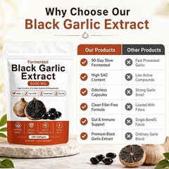Black Garlic Extract Capsules – Natural Aged Odorless Organic Supplement