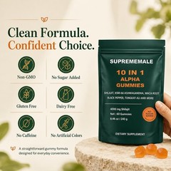 SupremeMale 10 in 1 Alpha Gummies – 4000 mg Herbal Performance Blend with Ashwag
