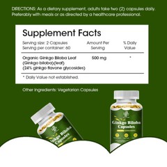 Ginkgo Biloba 500mg Supports Brain Function Memory & Concentration 120 Capsules