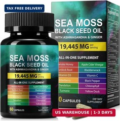 Sea Moss Black Seed Oil Ashwagandha Ginger, Sea Moss Capsule Supplement with Tur