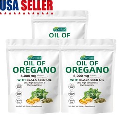 Oil of Oregano Softgels w/Black Seed –6000mg elevated Potency –900 Count (Pac…
