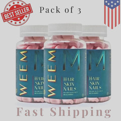 WEEM Hair Skin and Nails Gummies, Vegan biotin Vitamins, Healthy Hair- Set of 3