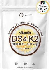 Micro Ingredients Vitamin D3 10,000 IU + K2, with Virgin Coconut Oil,exp 10/2027
