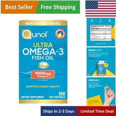Heart Health Omega-3 Softgels – 180 Gluten Free Mini Fish Oil Capsules, Lemon