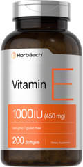 Vitamin E Capsules 1000 IU | 200 Softgels | Non-GMO, Gluten Free | by Horbaach
