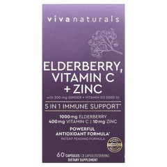 Elderberry, Vitamin C + Zinc with Ginger + Vitamin D3, 60 Capsules